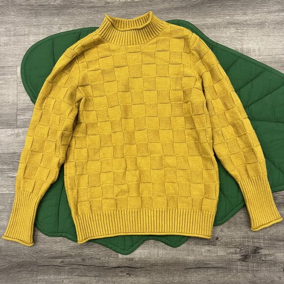 Modcloth Sweaters - ModCloth Sweater Womens Small Gold Check Weave Mock Neck Pullover